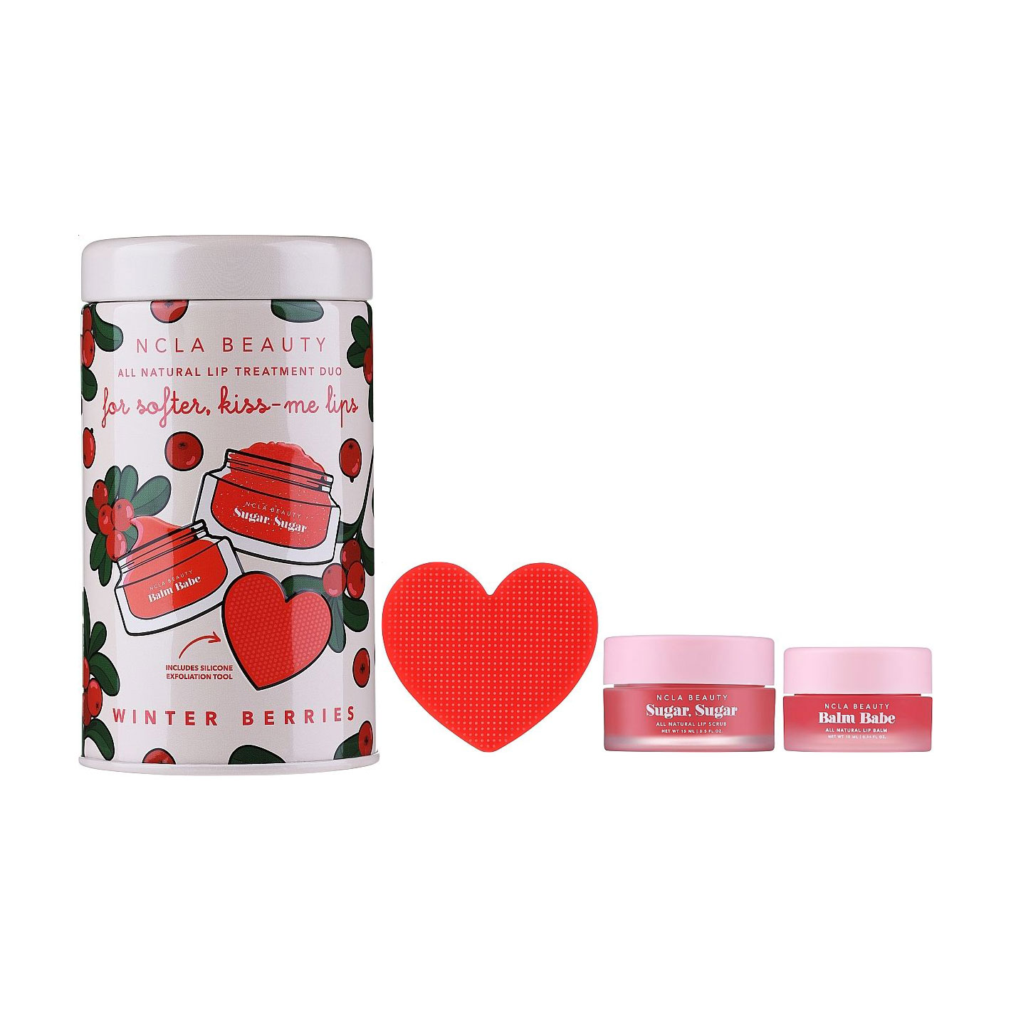 Подарунковий набір для догляду за губами NCLA BEAUTY All Natural Lip Treatment Duo Зимові ягоди (скраб, 15 мл + бальзам, 10 мл + щіточка)