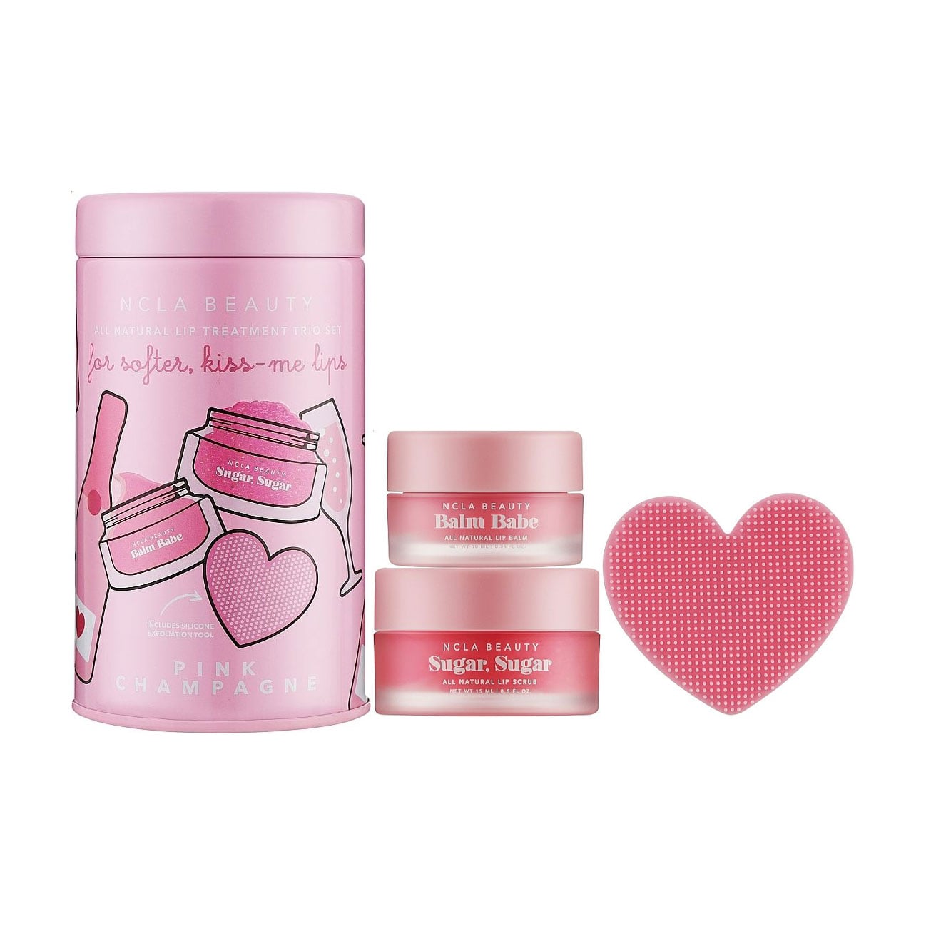 Подарунковий набір для догляду за губами NCLA BEAUTY All Natural Lip Treatment Duo Рожеве шампанське (скраб, 15 мл + бальзам, 10 мл + щіточка)