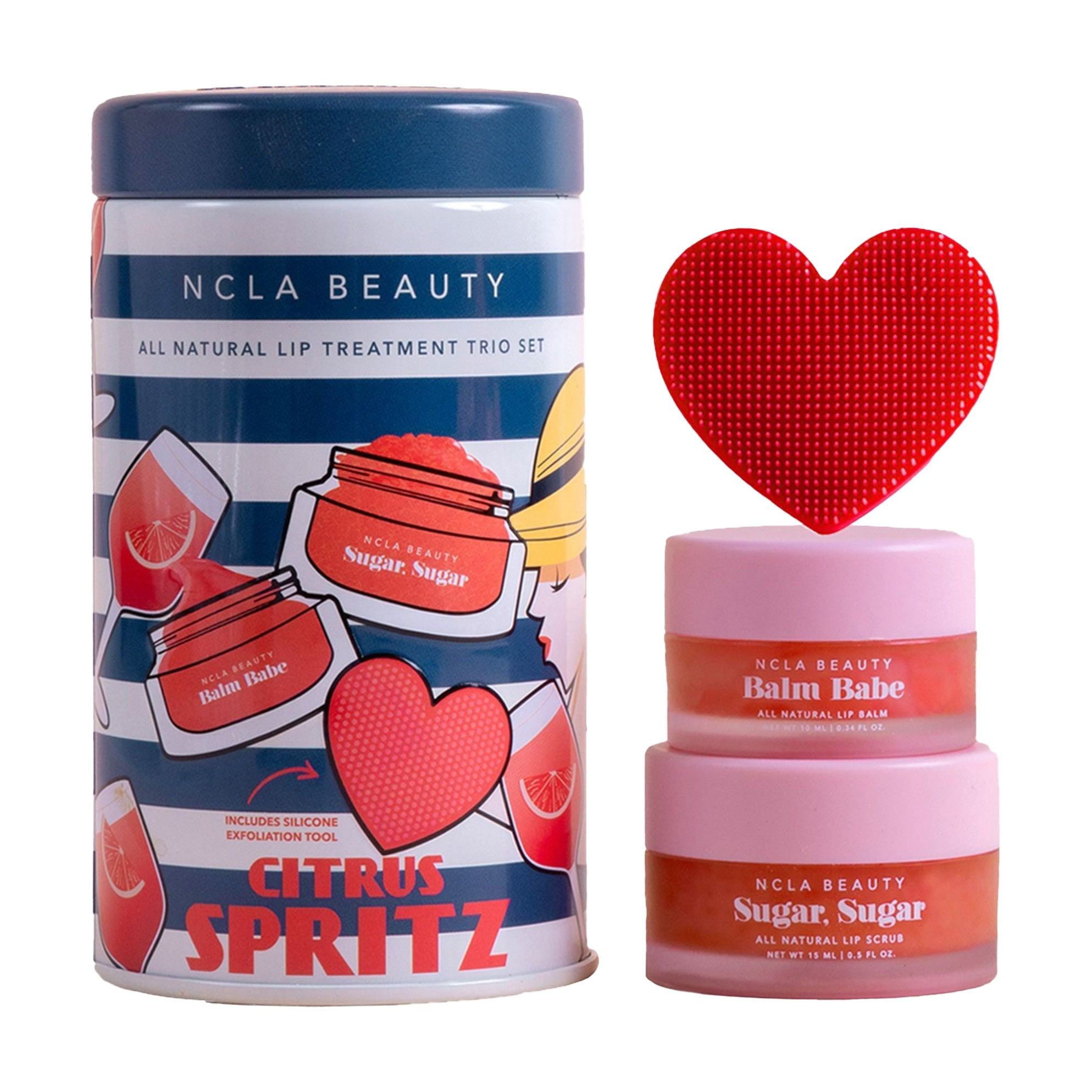 Подарунковий набір для догляду за губами NCLA BEAUTY All Natural Lip Treatment Trio Set Цитрусовий коктейль (скраб, 15 мл + бальзам, 10 мл + щіточка)